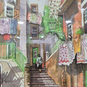 vintage PICTURE FRAMED vintage - "Aquarelas de Lisboa" 3D PORTUGAL